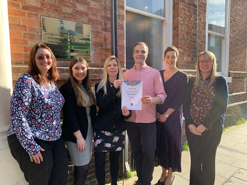 Tallents Solicitors were the third highest fundraiser for Will Aid in 2019