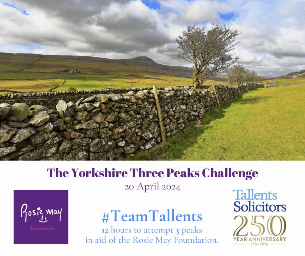 TeamTallents will be taking on the Yorkshire Three Peaks Challenge in aid of the Rosie May Foundation