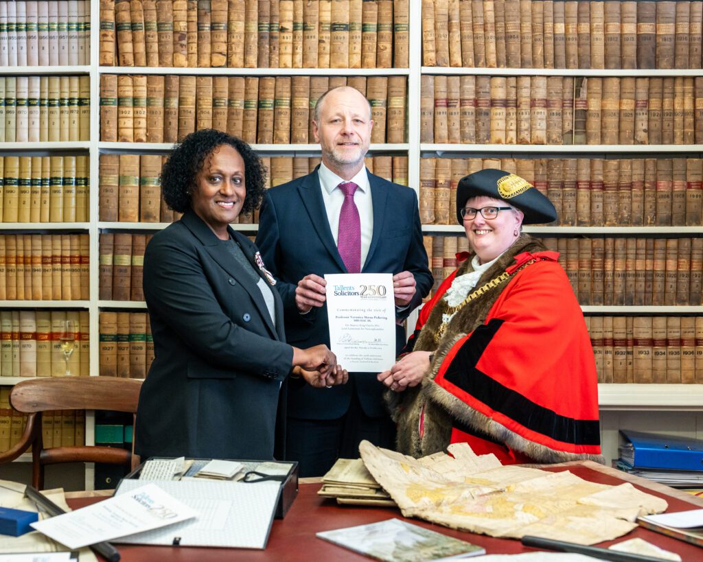 Lord-Lieutenant Professor Veronica Pickering with Alistair Millar, Senior Partner and Cllr Diane Ledger, Newark Town Mayor
